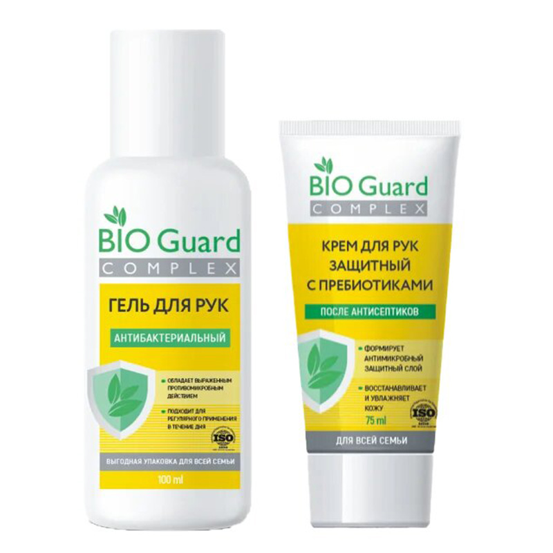 

набор BIO GUARD, Набор Bio Guard Двойная защита: Гель для рук антибактериальный + Крем для рук защитный с пребиотиками, Двойная защита