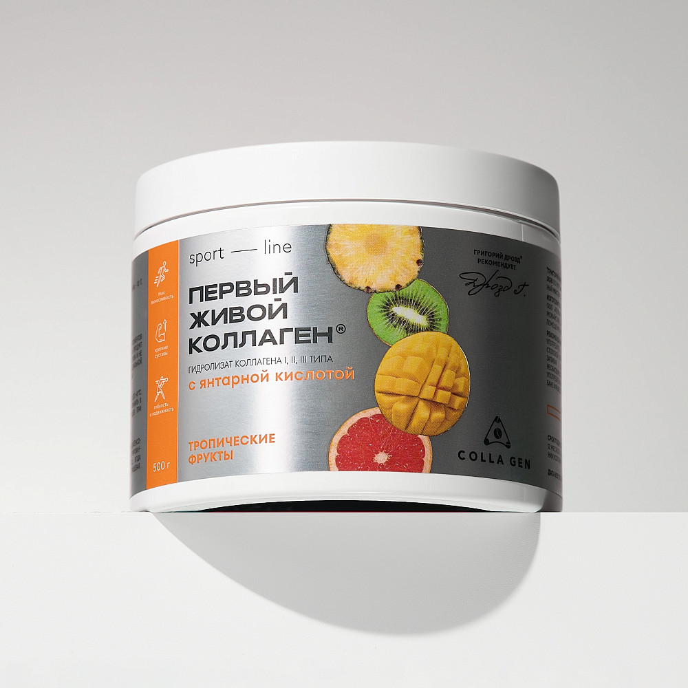 

желе COLLAGEN, Коллаген СПОРТ с эластином и янтарной кислотой со вкусом тропических фруктов, стерилизованный